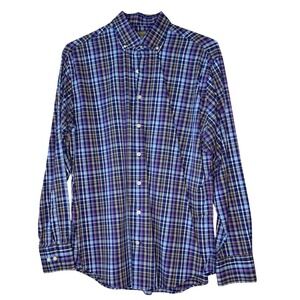 Peter Millar Men's Dress Shirt LG Blue Multi Color Plaid Button Down Long Sleeve